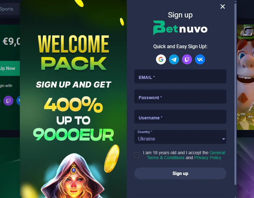 BetNuvo registration form